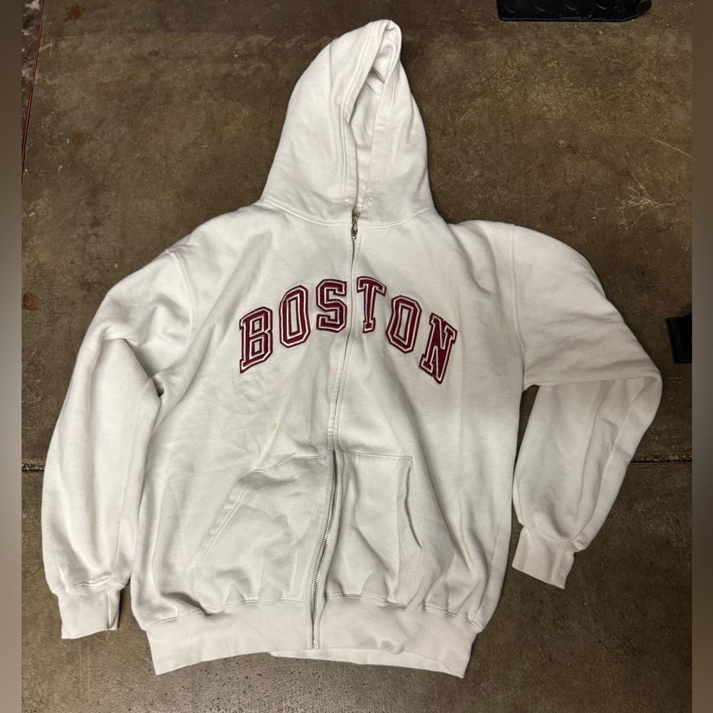 White Hoodie Boston Print Bay state apparel size large men’s